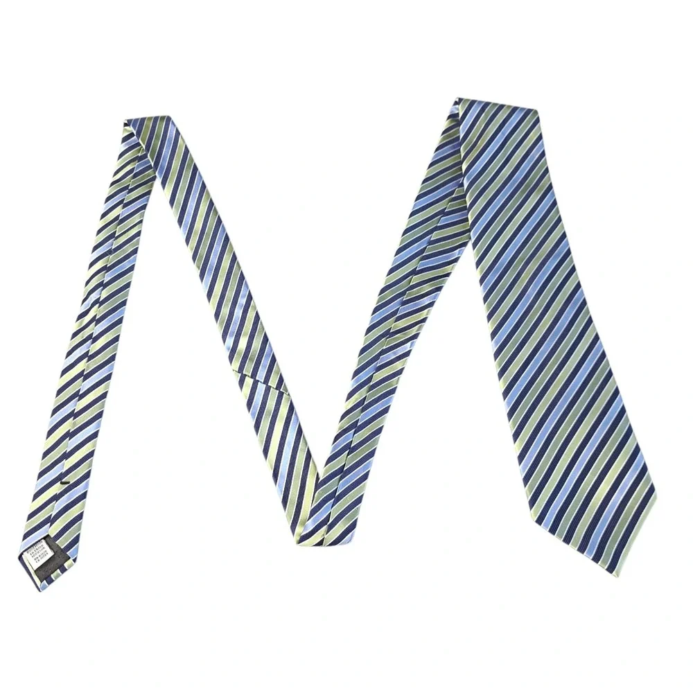 Geoffrey Beene Extra Long Men's Tie Blue/Green‎ Stripes 100% Silk Made In China